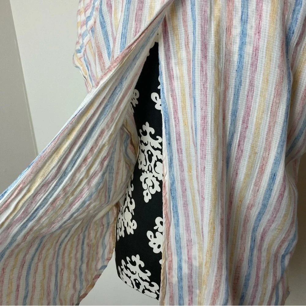 Lucky Brand Split Back Striped Button Front Lightweight Top - Picture 4 of 15